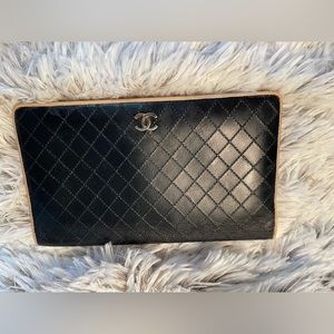 Chanel Quilted Ivory Black Bifold Wallet